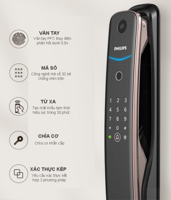 Khóa cửa vân tay có camera Philips DDL702-1HWS Khóa cửa vân tay có camera Philips DDL702-1HWS Khóa cửa vân tay có camera Philips DDL702-1HWS